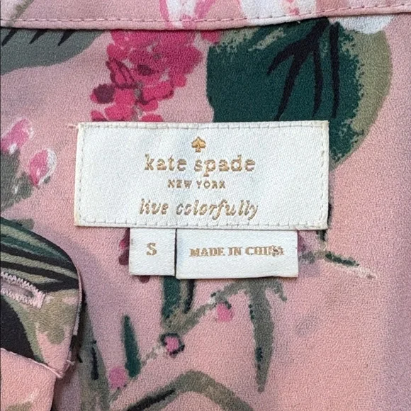 Kate Spade New York Swamped Botanical floral blouse longsleeve pink Small S - Picture 8 of 10